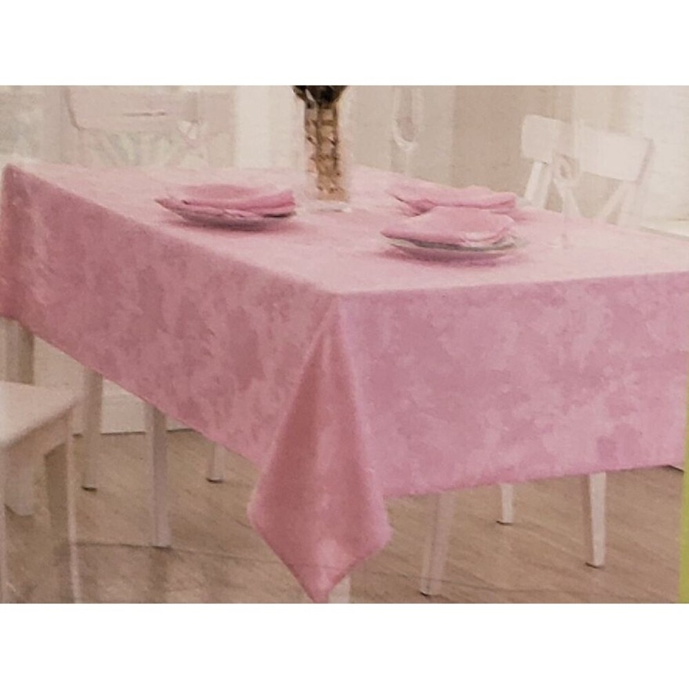Fabric Tablecloth 52"x70" Oblong, DAMASK FLOWERS ON PINK, SPRING DAYS, NB